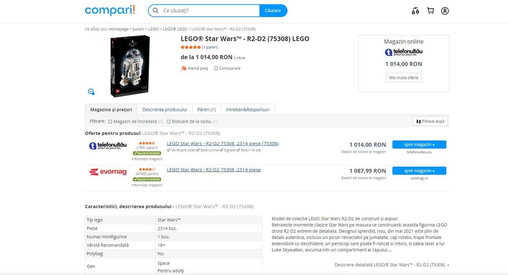 Star Wars figurina - R2D2 - 2314 piese