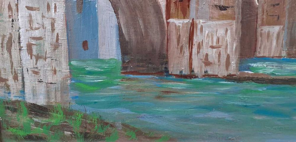 Tablou vechi - fortareata peste ape - semnat Bernea