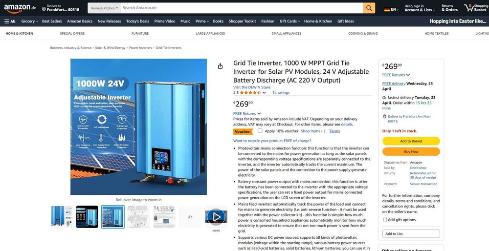 Invertor Solar Sinus Pur WiFi, MPPT 24V si 1000W , REDUS de la 1350RON