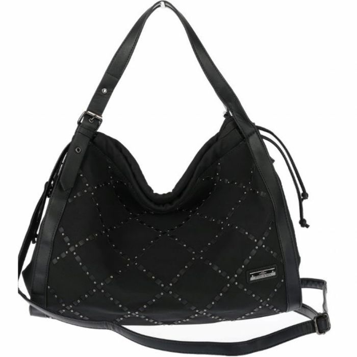 Велурена дамска чанта с декоративни ленти и метални капси – елегантен