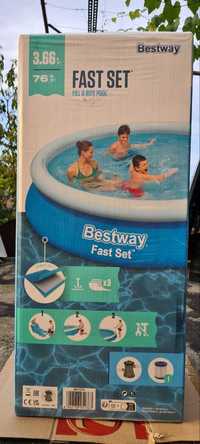 Нов басейн Bestway Fast Set 3.66м 76см + филтърна помпа
