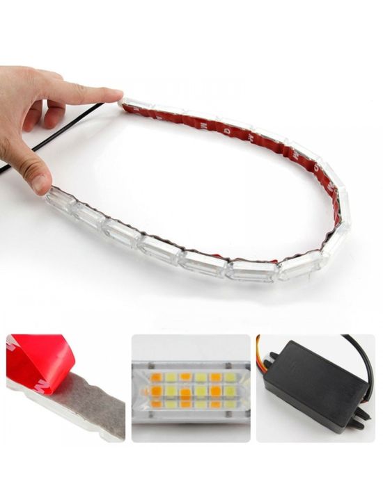 Set lumini de zi DRL 50cm cu semnalizare dinamica