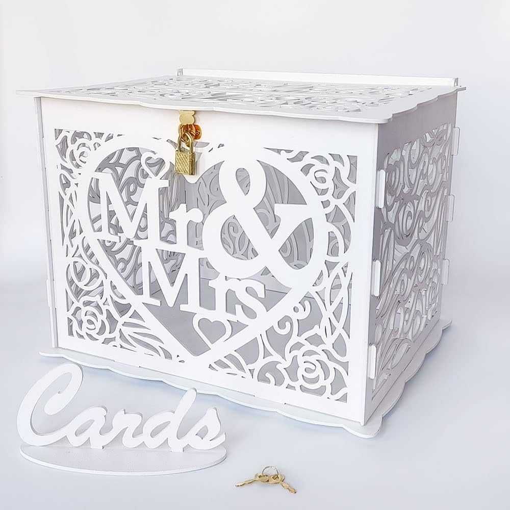 Cutie decorativa pentru evenimente, plicuri bani, 30x24x21.5cm, alb