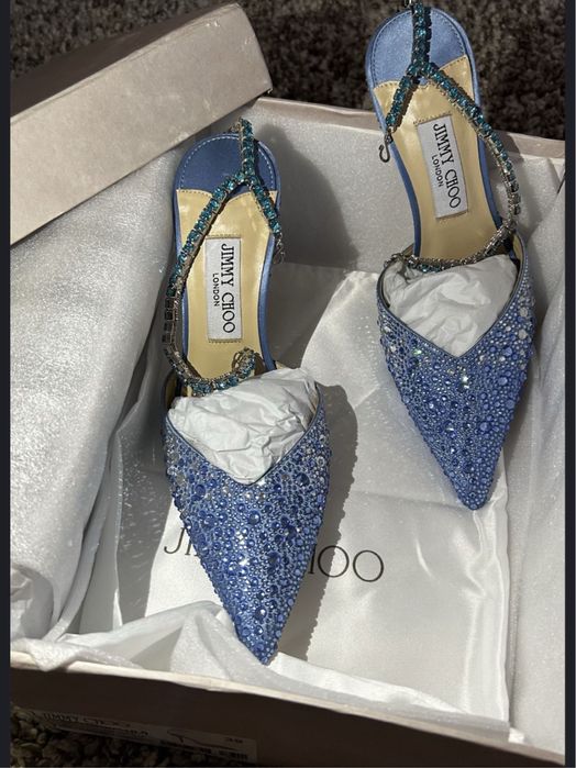 Pantofi Jimmy Choo Saeda crystal piele naturala pe soc