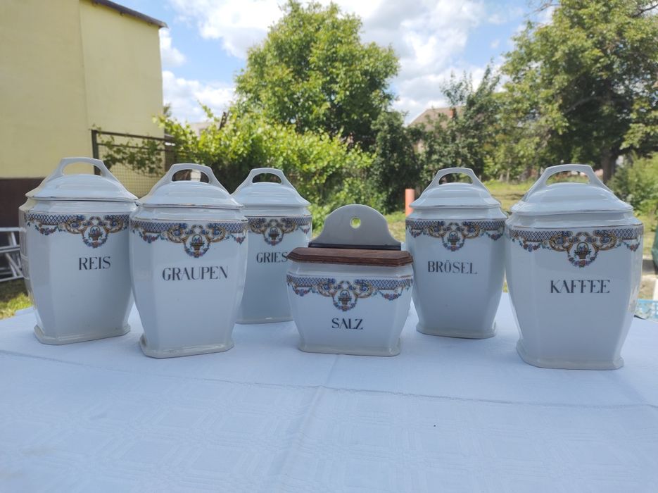 Set condimente vechi antic H&C Chodau german nemtesc si supiera pahare