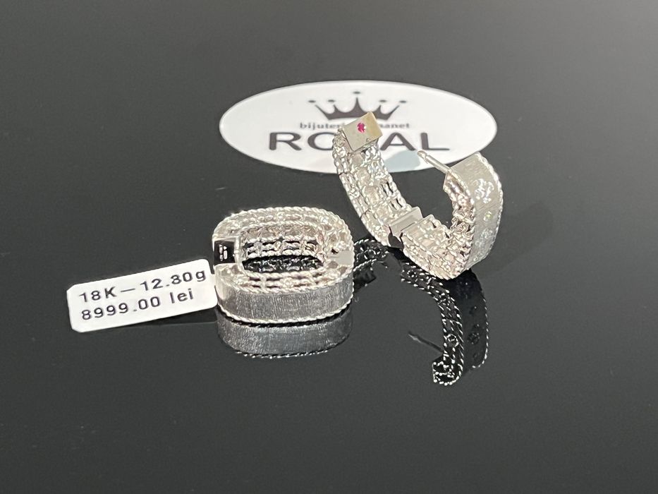 Bijuteria Royal CB : Cercei cu diamante aur alb 18K 750 12,30 grame