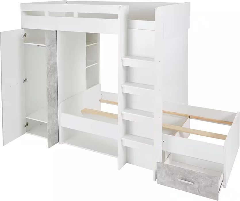 Pat supraetajat cu dulap inclus , Alb-Gri
