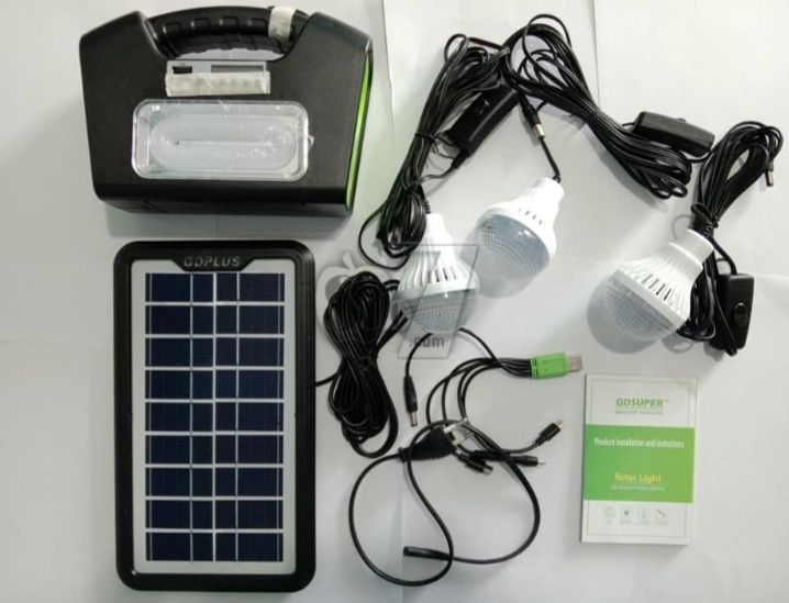 Kit solar portabil GDPLUS GD-16 3 becuri LED radio incarcare telefon
