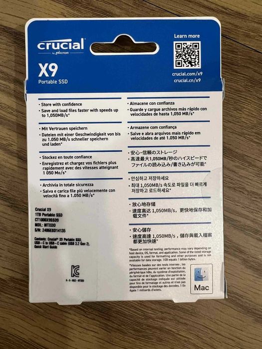 Външен SSD Crucial x9 1TB - чисто нов, неразпечатан
