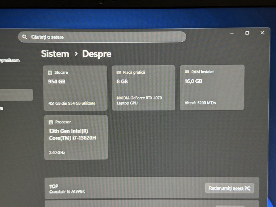 Laptop Gaming MSI Crosshair 16 (Nou) RTX4070 8GB