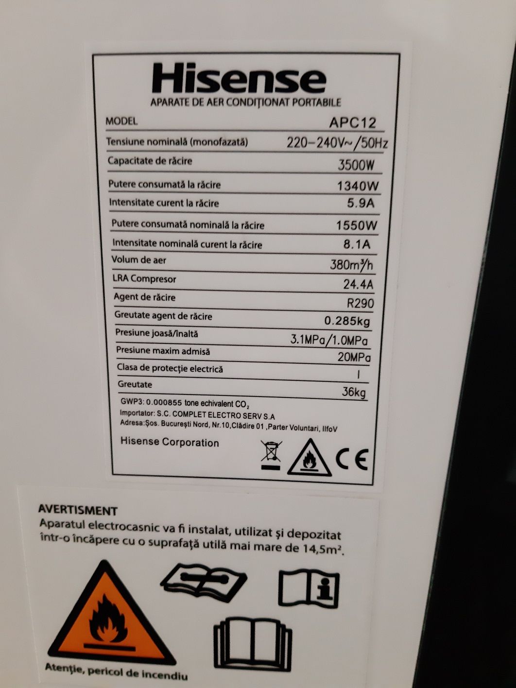 Aparat aer conditionat portabil 12 000 BTU