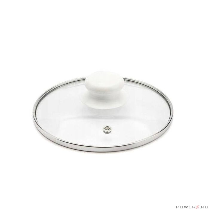 Oala cu capac din sticla, otel carbon, emailata, alba, 18cm, 3l,