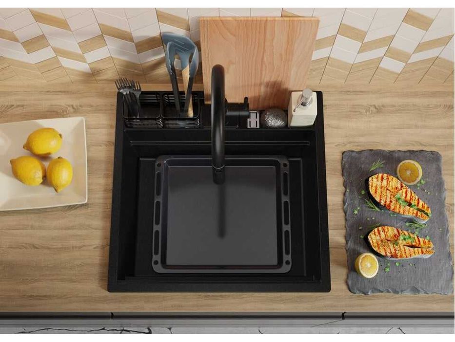 Черна кухненска мивка за вграждане Берген 60 Double Pocket 560x540 мм