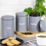 Set de 3 recipiente cafea, zahar si ceai, din otel, gri 11,5x11,5x15