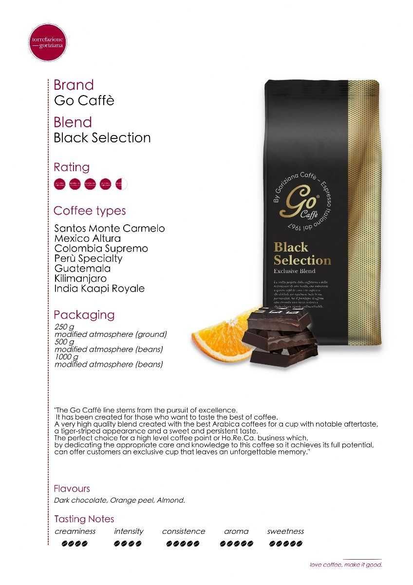 кафе GO CAFFE модел BLACK SELECTION злате меда 500гр зърна внос ИТАЛИЯ