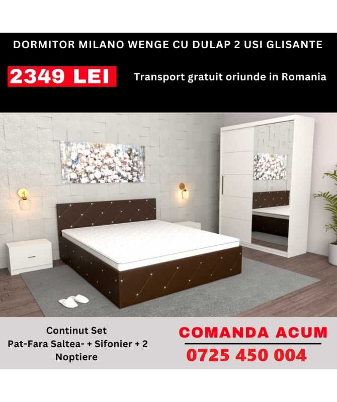 Dormitor Milano wenge cu alb Model 2023-Transport gratuit