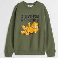 Bluză H&M UNISEX  mânecă lungă verde-kaky/ Garfield