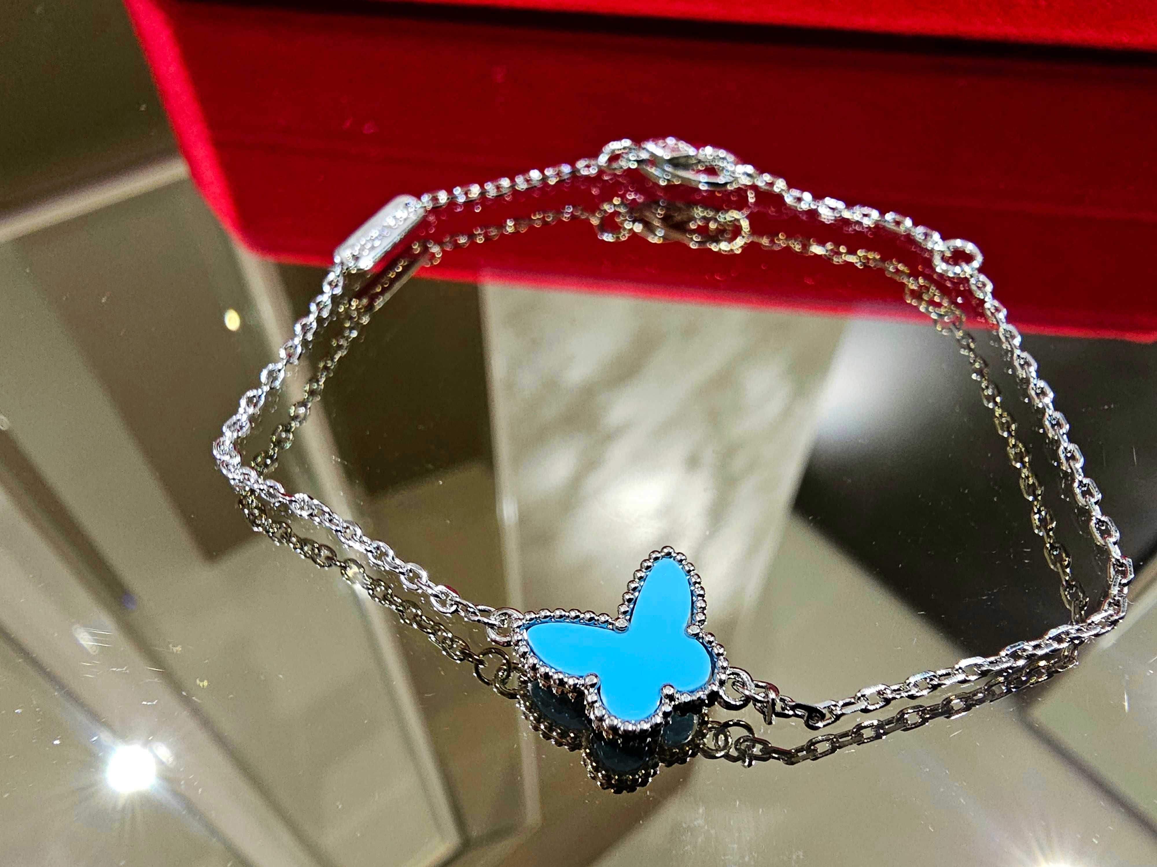 Van Cleef & Arpels VCA Silver Turquoise Sweet Butterfly Дамска Гривна