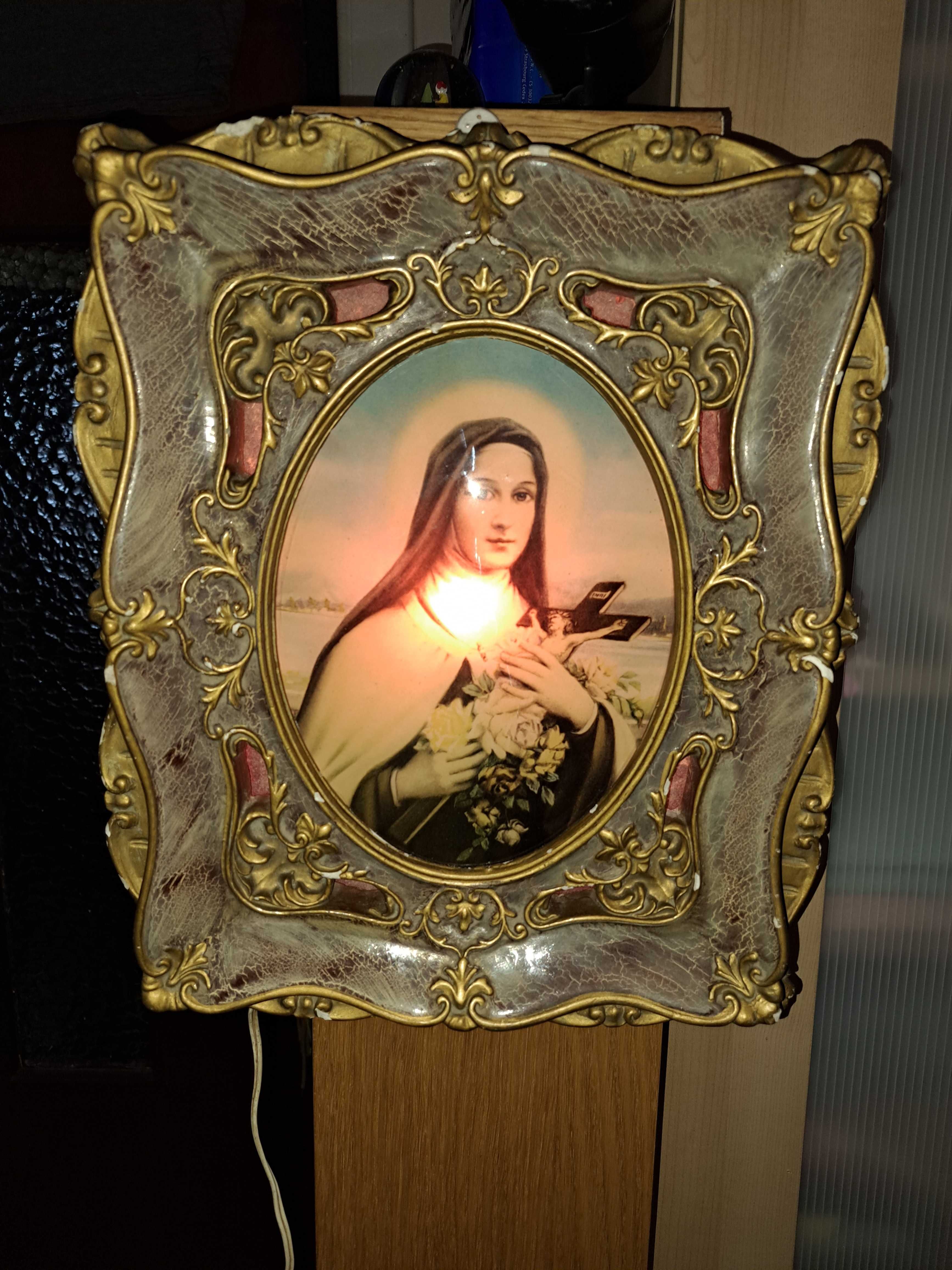 Pictură veche cu sticlă bombată 
 religios iluminat