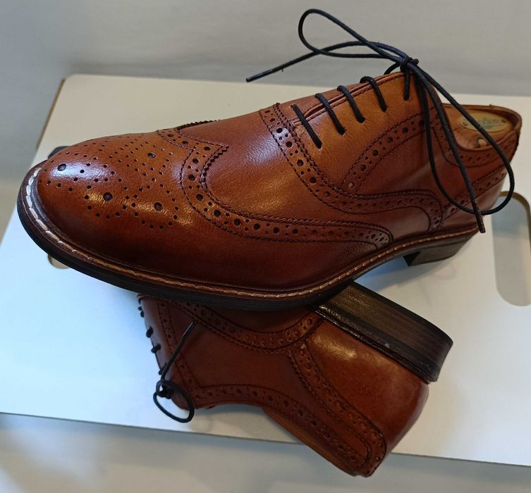 Pantofi oxford 45.5 46 brogue premium Thomas Crick NOI piele naturala