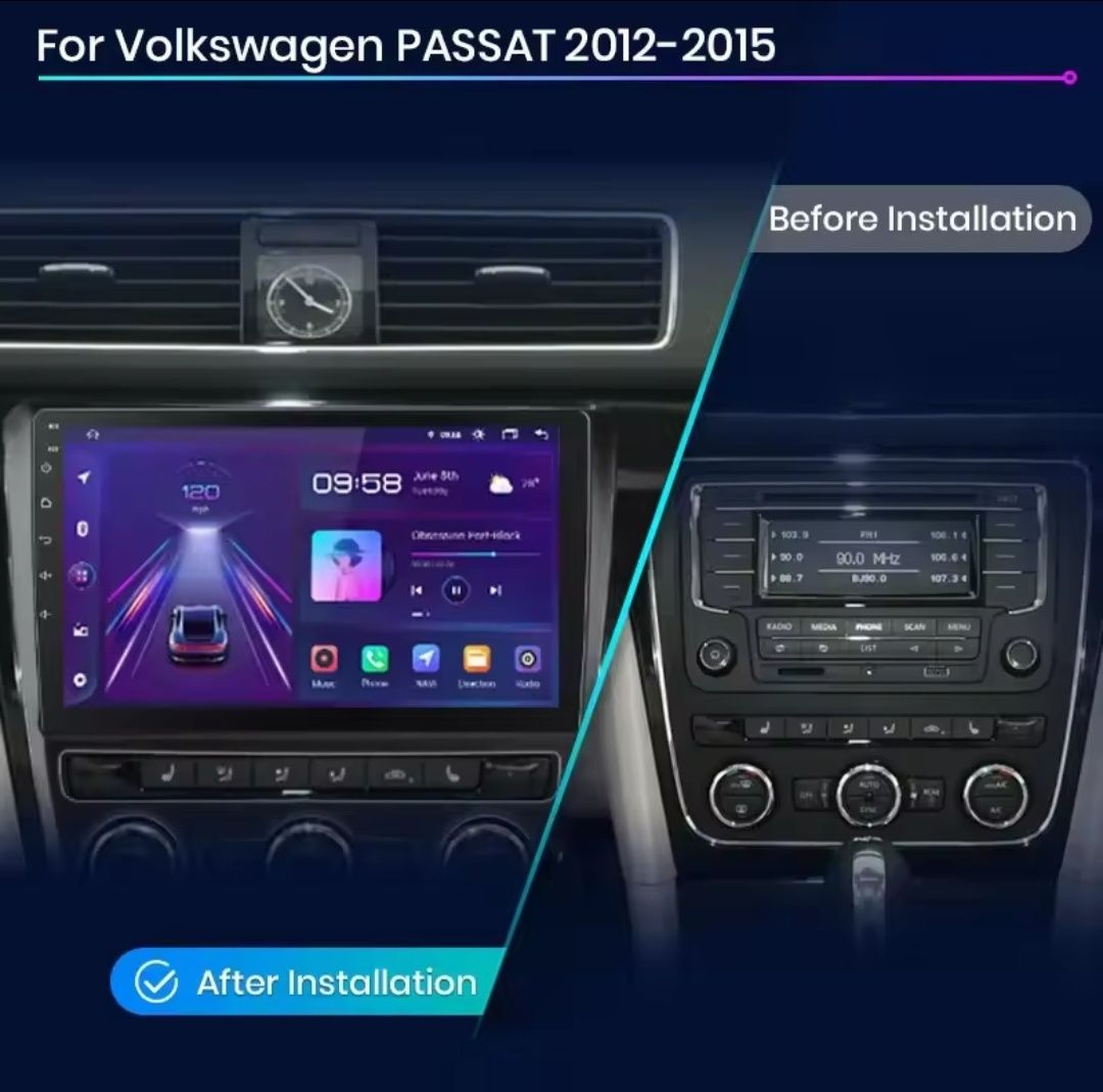 Navigație Android dedicata pentru VW Passat (2012-2015).