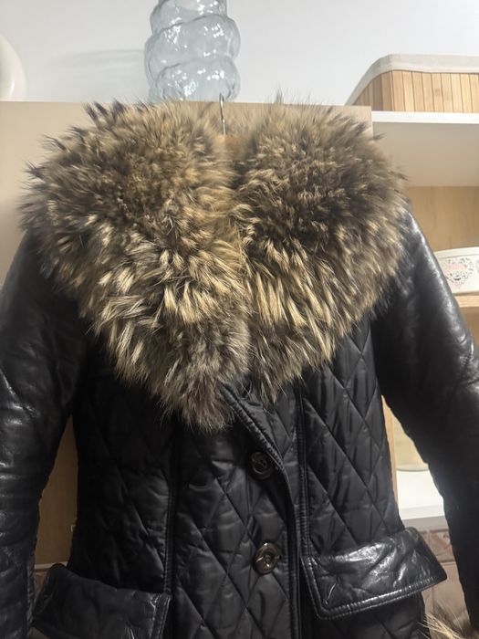 Palton insertii piele si blana naturala, inpecabil