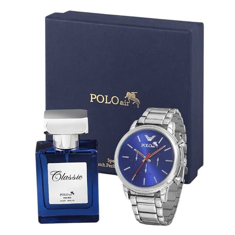 Мъжки комплект, 55 мл Парфюм и часовник, Polo Air, Син