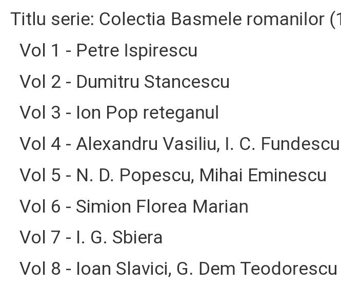 Vând colecția Basmele Românilor. ( 8 volume)