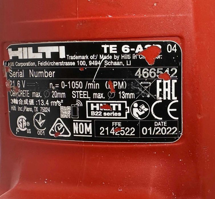 Hilti TE 6-A22 AVR - Акумулаторен безчетков перфоратор 22V