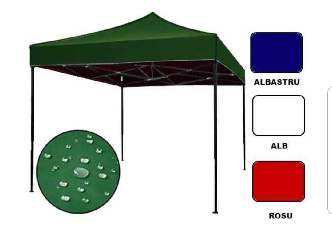 Cort pavilion de gradina 3x3 metri ALB pliabil impermeabil/laterale