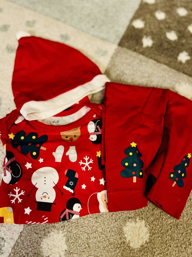 Коледен бебешки костюм, органичен памук, 1-2м