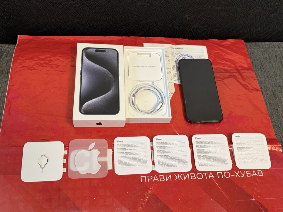 КАТО НОВ 512GB iPhone 15 Pro Technopolis Гаранция 2025 Blue