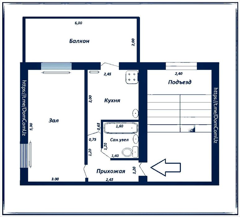 Чиланзар 26-й квартал Однокомнатная Балкон-Лоджия 2х6 метра