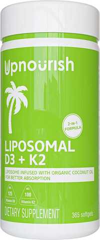 Витамин D3 K2 MK7 с кокосовым маслом 365 шт Липосомальный  США