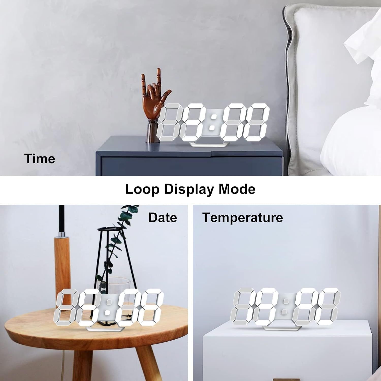 3D LED дигитален стенен часовник, дистанционно, температура, аларма
