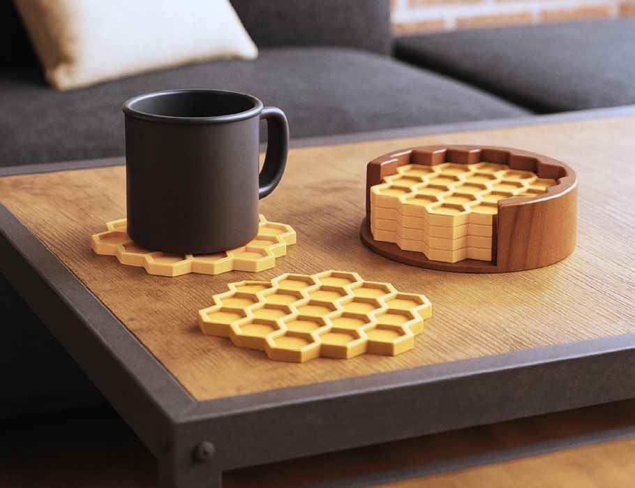 Подложки за чаши - Пчелна пита + поставка