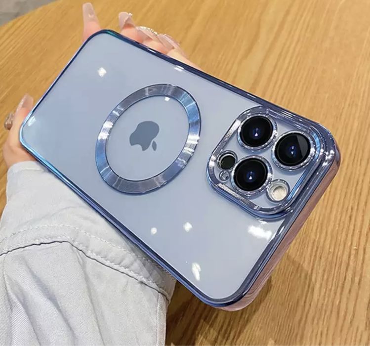 Husa Silicon Steel Frame Cerc Magsafe Iphone 14/15/16E/17 PRO MAX PLUS