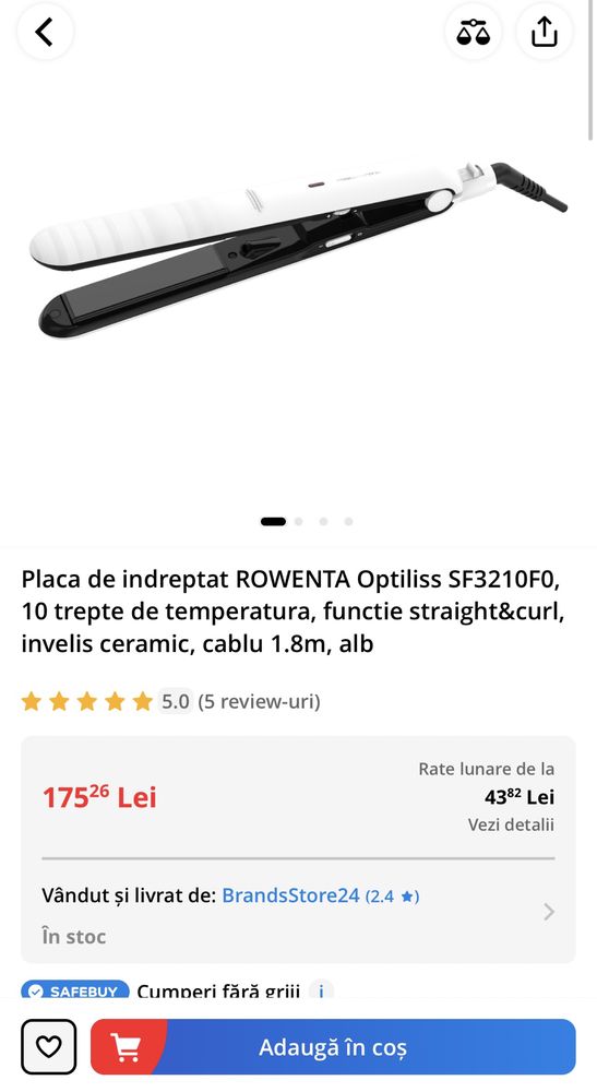 Placa de indreptat ROWENTA Optiliss SF3210F0, invelis ceramic, alb