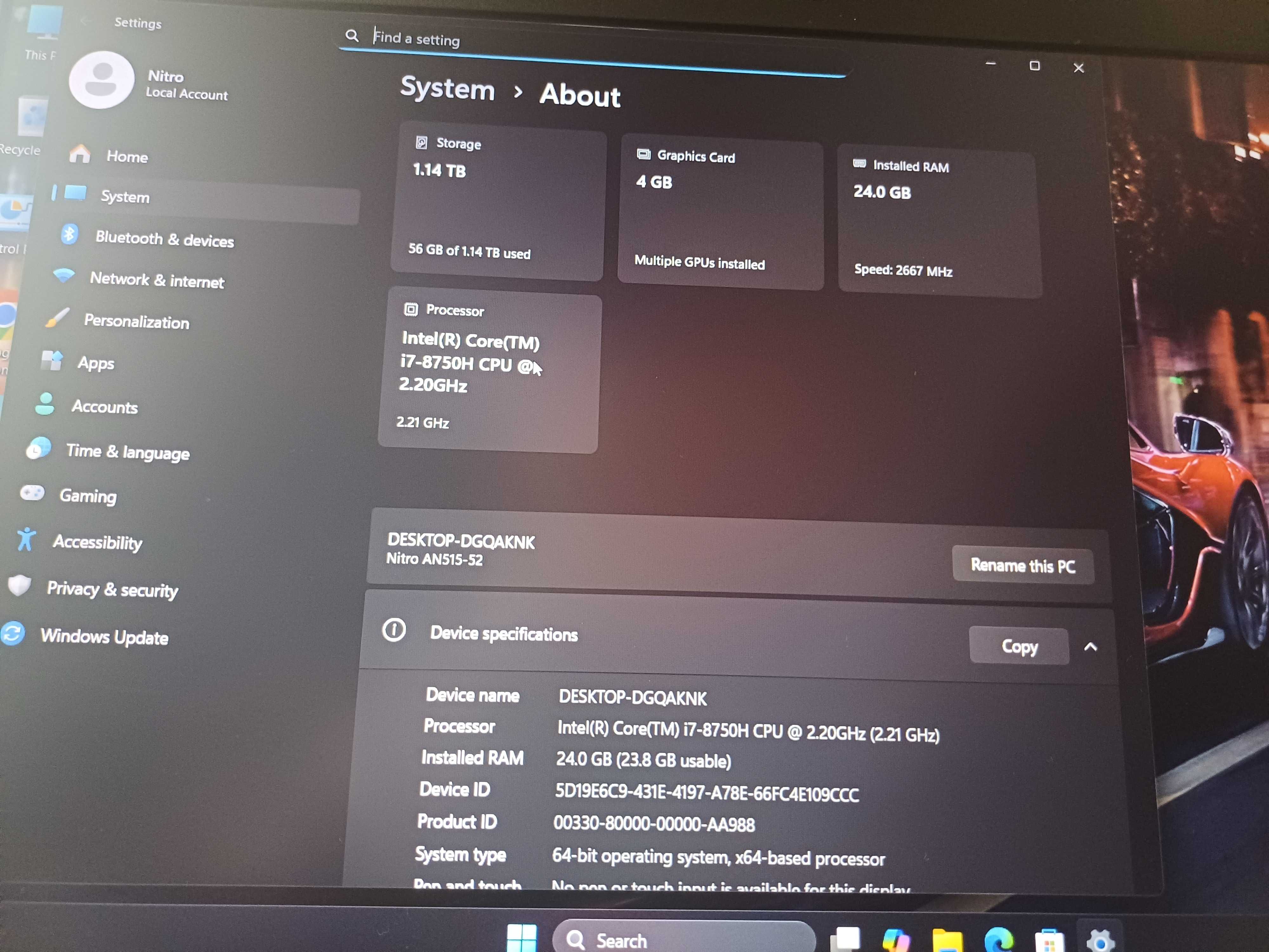 Acer Nitro 5 Gaming  i7 - 4.10GHz /24GB DDR4/GTX 1050Ti- 4GB/SSD+HDD