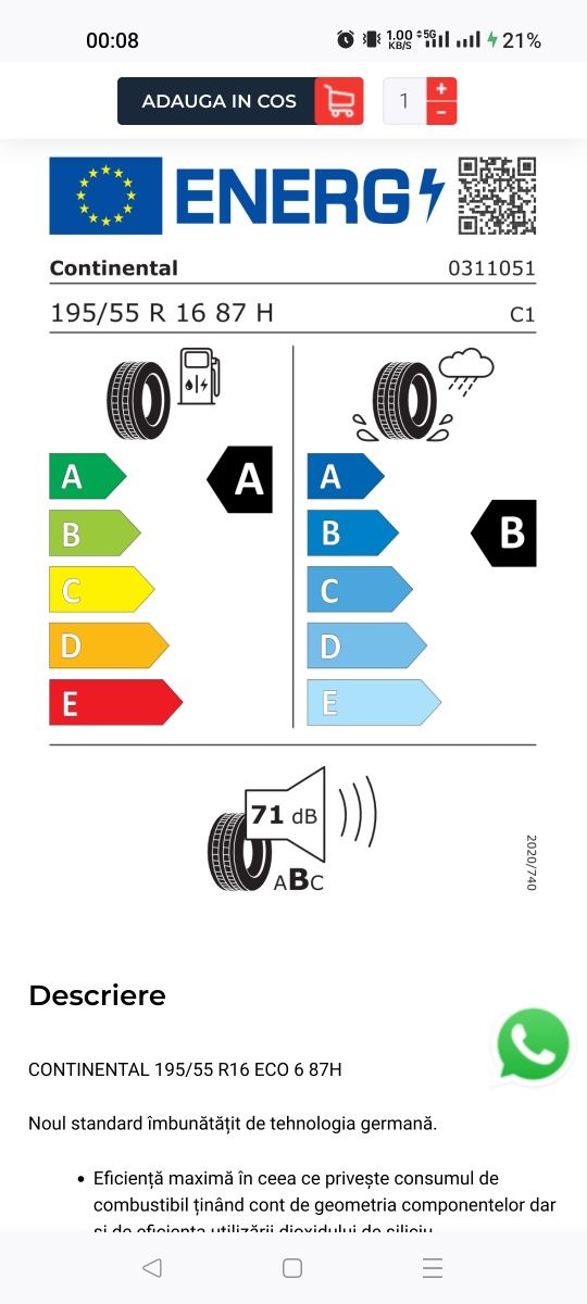 Vand cauciucuri de vara Continental EcoContact 6, 195/55 R16 din 2024