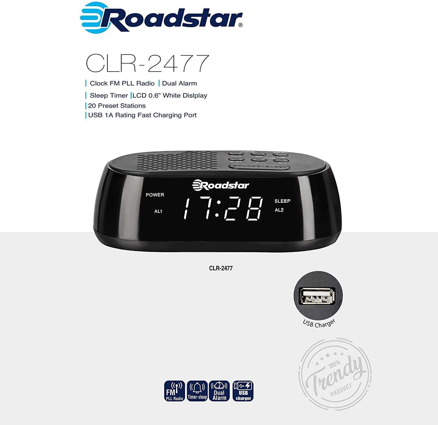 Радио будилник Roadstar CLR-2477 с LED дисплей