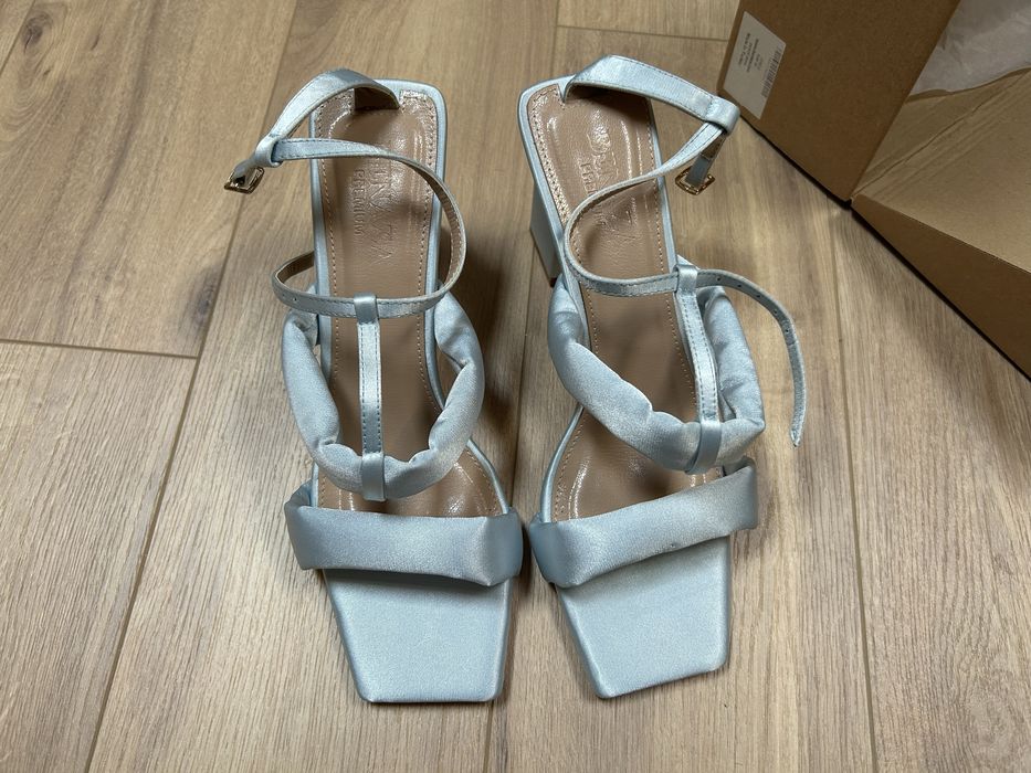 Pantofi cu toc de dama Benaza Premium, albastru metalizat, marimea 40