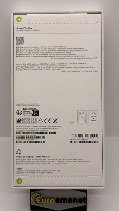 Telefon mobil Apple iPhone 17 Pro Max, 256GB, 5G, Deep Blue, -A-