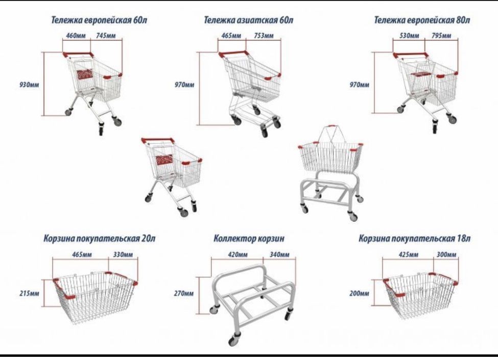 Покупательская тележка, корзина, торговое оборудование, Атырау