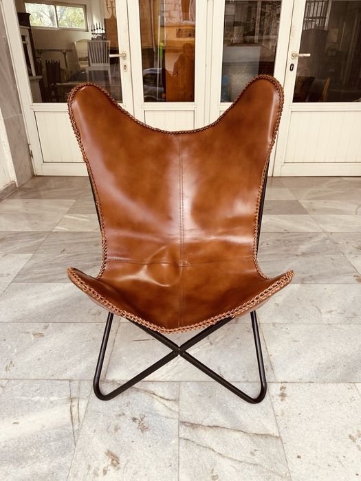 Кожен стол тип „Пеперуда“ – естествена кожа, метална рамка