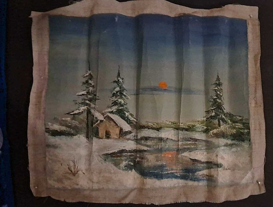 Pictura Iarna .Tablou pictat in Ulei de dimensiunea 45 cm.