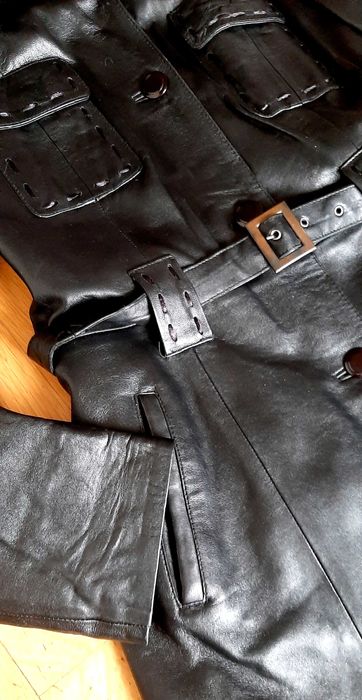 Haina 3/4 din piele naturala gluga blana naturala,L,Garantia calitatii