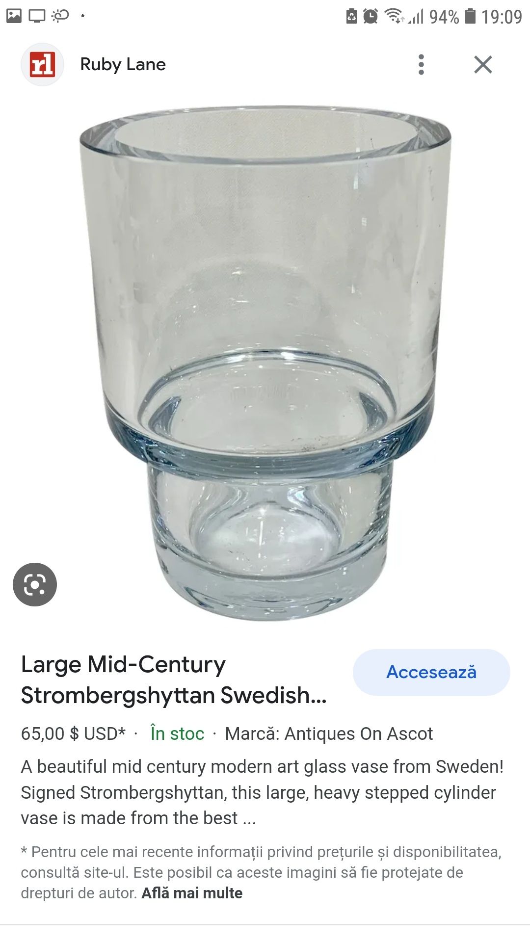 Vaza frapiera cristal scandinava mid century Suedia Stromberg