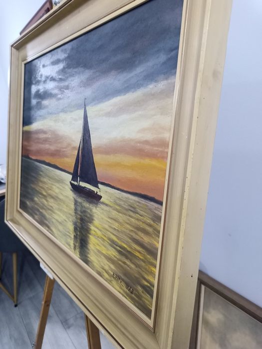 Майсторска Картина с Ветроход на Залез