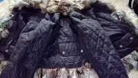 Женская куртка весна осень с натуральным мехом чернобурки